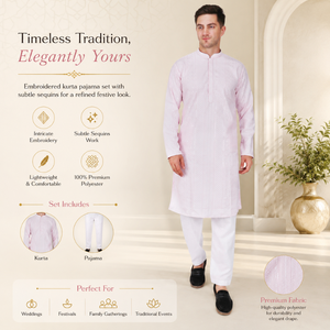 Designer Rayon <b>Kurta</b> Pajama Set|for <b>Men</b> Full Sleeve Sequined Embroidered Traditional Ethnic Groom Wear Regular Fit Festival Wear - Product Image 5