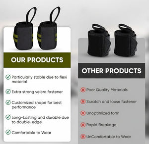 Bandes de poignet élastiques de haute qualité avec boucles pour le pouce, en polyester et nylon, fermeture auto-agrippante pour la musculation, l'haltérophilie et la gym - Product Image 5