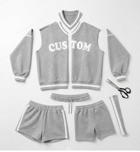 Conjunto de Sudadera y Pantalones Cortos de Algodón de Secado Rápido con Cuello en V para Mujer, Talla Grande, Color Gris Jaspeado, Informal, para Invierno - Product Image 6