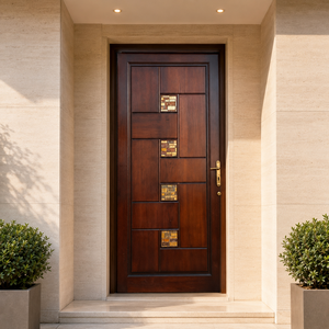 Porte d'entrée en bois massif teck chocolat cerise GA-19G avec vitraux, design moderne pour appartement et villa - Product Image 3