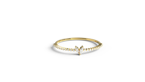 Anillo de Diamantes de Corte Marquesa en Oro Sólido de 18K de Lujo, Anillo de Boda Minimalista con Corte Redondo, Anillo Apilable Eternity para Mujer - Product Image 1