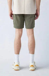 Men's Solid <b>Black</b> Color Geometric Pattern <b>Cargo</b> <b>Shorts</b> Mid Elastic Waist Quick Dry 340g Casual Style with Pockets - Product Image 5