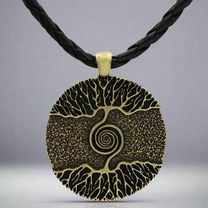 24K Gold Plated <b>Tree</b> of Life Alloy Pendant with 24-Inch Leather Cord Chain for Men - Product Image 5