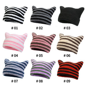 Adjustable <b>Cat</b> Ear Striped 3D Embroidery Beanie <b>Hat</b> 100% Acrylic Unisex Casual Winter Beach Outdoor Adults Custom Brand - Product Image 6