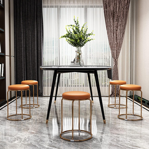Tabouret rond en velours nordique avec pieds en métal, chaise de coiffeuse moderne pour chambre à coucher, salon et dressing - Product Image 5