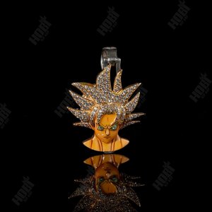Colgante de Plata de Ley 925 con Diamante Moissanita, Estilo Super Saiyan Goku, Hip Hop, para Hombre, con Rostro y Detalles Escarchados - Product Image 1