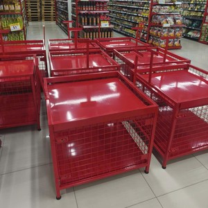 Versatile 2 Layer Square Island Display Stand Powder Coated Iron <b>Wire</b> with Lockable Casters for Retail Product Promotion - Product Image 6