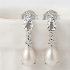 Boucles d'oreilles pendantes en argent sterling 925 avec perle des mers du Sud et pierre marquise, style vintage, certifiées par un tiers, cadeau de mariage, bijoux - Product Image 1