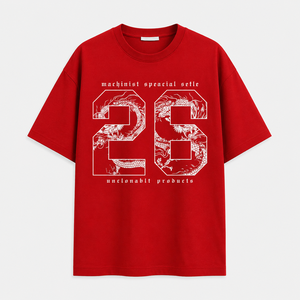 <b>Red</b> Men's <b>Oversized</b> T-<b>Shirt</b> With Dragon Pattern 26 Print Short Sleeve O-Neck Street Style Cotton Jersey - Product Image 1
