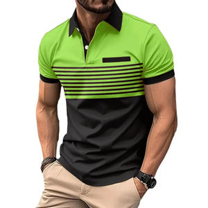 Polo de Manga Corta para Hombre, Diseño a Rayas con Bloques de Color, Tejido Transpirable de Algodón y Poliéster, Ropa Casual - Product Image 6