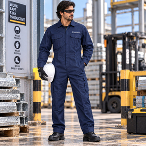 Custom <b>Mens</b> Safety Work Coverall Cotton Industrial <b>Jumpsuit</b> Long Sleeve Heavy Duty Factory Mechanic Construction Uniform - Product Image 2