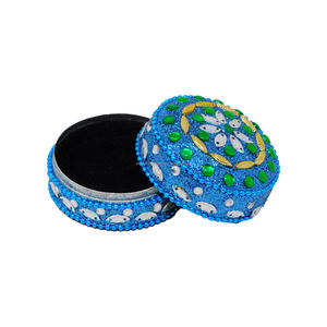 Boîte à bijoux artisanale en laque perlée pour emballage cadeau de luxe, boîte à dragées de mariage, boîte à pilules ronde dorée - Product Image 6