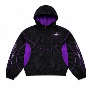 Ensemble de survêtement d'été noir et violet uni scintillant, veste à capuche et short, léger, deux pièces, coupe-vent imprimé personnalisé sur le devant, taille S - Product Image 6