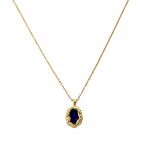 <b>Lapis</b> <b>Lazuli</b> Brass Gold Plated Oval <b>Pendant</b> Natural Rough Gemstone Necklace Handmade Boho Dainty Layered Charm Gift Women - Product Image 4