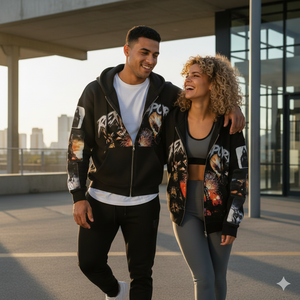 REXFIT SPORTS Sweat à capuche zippé noir imprimé numériquement sur mesure, en molleton épais, style streetwear, fermeture éclair intégrale, OEM - Product Image 3