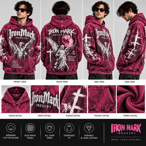 เสื้อฮู้ดผู้ชาย IronMark ทรงปกติ กันน้ำ ลายพรางบุขนแกะ ผ้าฝ้าย 100% ดีไซน์กระเป๋าสำหรับฤดูหนาว สีแดง - Product Image 3