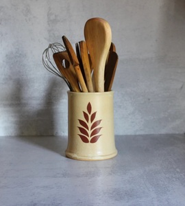 Portautensilios de Cerámica Terracota con Motivo Impreso, Acabado de Pared Gruesa, Resistente al Calor, Base Estable, Organizador de Almacenamiento para Encimera de Cocina - Product Image 2