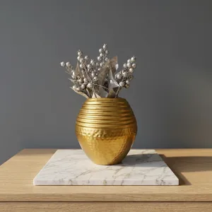 Florero Decorativo de Metal Dorado con Acabado Martillado, Maceta de Mesa para Sala de Estar, Dormitorio, Oficina, Recibidor, Mesa de Centro, Decoración del Hogar - Product Image 4