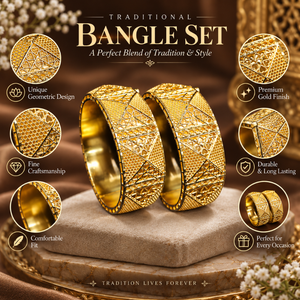 Conjunto de Brazaletes Anchos con Diseño de Corazón Geométrico para Mujer, Joyería de Cobre con Baño de Oro de 24K, Joyería Tradicional India para Novias, Bodas y Fiestas - Product Image 5