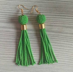 Japanese Elegant Glass Bead Tassel Hip Hop Unisex <b>Drop</b> Earrings Embroidered Cotton Lightweight Earrings with Metal Fittings <b>Back</b> - Product Image 3