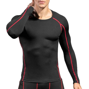 Men's <b>Black</b> <b>Long</b> Sleeve O-Neck Slim Fit Quick Dry Knitted Sport <b>T</b>-<b>Shirt</b> Solid Color Polyester Athletic Wear - Product Image 2