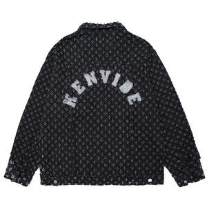 High Street Vintage Denim Jacket Men Harajuku Checker Tassel Varsity Coat Spring Casual Windbreaker Chaquetas sueltas Unisex coreano - Product Image 1