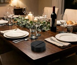 Full grain leather <b>coasters</b> Black Round Set Of 10 pieces Round <b>Coasters</b> Glass <b>Coasters</b> <b>Drink</b> <b>Coaster</b> Set - Product Image 2