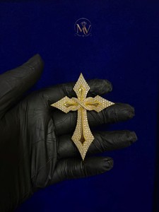 Pendentifs Croix Gothique Glacée en Moissanite VVS1, entièrement pavés de diamants, plaqué or 14K, certifié GRA, collier Hip Hop de luxe chrétien - Product Image 4