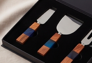 Blue Resin Wooden Handle <b>Cheese</b> <b>Knife</b> <b>Set</b> In Stainless Steel With Elegant Design Perfect Tools For Kitchenware And Tableware - Product Image 4