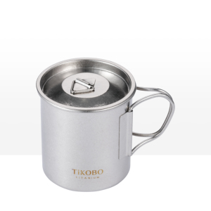 TiKOBO Pure Titanium Camping Mug (Small) 330ml - Single-Wall with Folding Handle (Includes Pure Titanium Lid) - Product Image 1