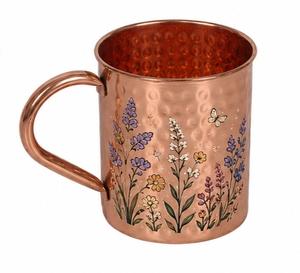 Taza de Cobre Martillada a Mano con Diseño Floral Esmaltado |   Taza Decorativa para Moscow Mule |   Taza de Regalo Artesanal de Cobre para Bebidas - Product Image 4