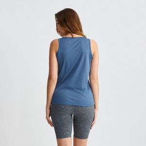 Women's Solid Color O-Neck Sleeveless Knitted Tank <b>Top</b> Breathable Sporty Style Regular Length Blue 100% Cotton Jersey - Product Image 3