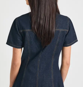 Vestido vaquero mini vintage lavado para mujer, ropa casual de moda para damas, fabricante de prendas OEM ODM, etiqueta personalizada, ropa al por mayor ODM - Product Image 2