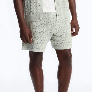 Nouvel ensemble polo et short en coton tricoté vert sauge 2026 – Motif uni, respirant, tenue décontractée d'été, ensemble crochet d'été - Product Image 4