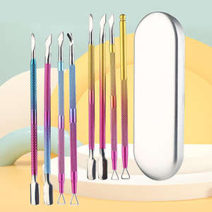 Professional High Quality Disposable Stainless Steel <b>Colourful</b> Nail Cuticle Pusher 4pcs One <b>Set</b> Dual Head Multifunctional - Product Image 2