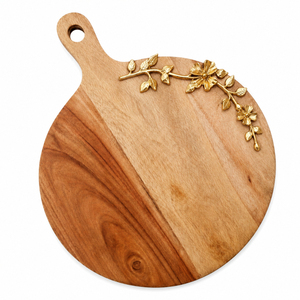 Planche à fromages en bois avec poignée décorative en émail doré en forme de branche de fleur, plateau de service en bois extra long décoratif - Product Image 6