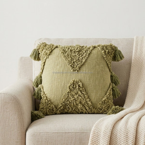Multi Tassel Tufted Cushion Cover Modern Tribal Textured Pillow Case Indian Wholesale Tufted Bohemian Pillowslip <b>Sofa</b> <b>Bed</b> Decor - Product Image 2