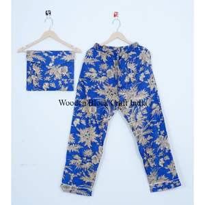 Conjunto de Pijama Casual de Algodón con Cuello en V y Estampado Floral para Mujer, Primavera, Verano, Otoño, Cintura Elástica Delantera, Dos Piezas, Secado Rápido - Product Image 3