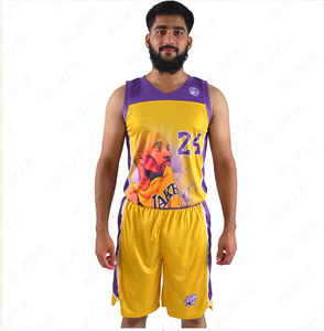 ชุดเสื้อบาสเก็ตบอล Lakers แบบสั่งทำพิเศษ คุณภาพสูง ระบายอากาศได้ดี ป้องกันรังสียูวี แห้งเร็ว ผลิตจากโพลีเอสเตอร์ 100% ยี่ห้อ BLAZE FIGHT WEAR พร้อมกางเกงขาสั้นไซส์ใหญ่ - Product Image 4