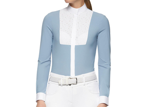 Haut d'équitation pour femme, chemise de concours unie à manches longues, coupe épaules tombantes, couleur personnalisable - Product Image 4