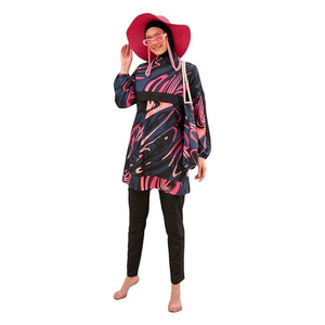 Women Longline <b>Modest</b> Breathable Lightweight Quick Dry Workout Shirt Hi-Low Hem Loose Fit Long Sleeve Activewear <b>Set</b> Muslim Yoga - Product Image 3