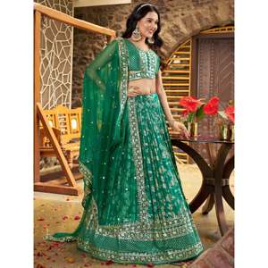 Rich Rama Green Zari Embroidered <b>Wedding</b> Lehenga Choli - Product Image 6