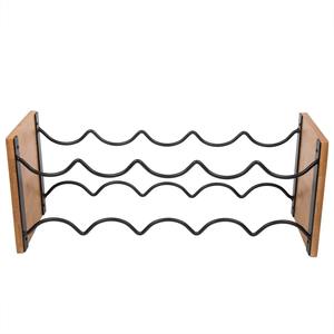 Porte-bouteilles de table en bois d'acacia et fil métallique noir, style industriel moderne, rustique et minimaliste, pour 6 bouteilles - Product Image 3