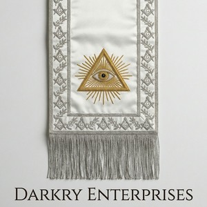 Écharpe de Maçonnerie personnalisée avec broderie fil de soie, Écharpe de Past Master brodée à la main, Écharpe blanche avec franges argentées, Régalia de Loge - Product Image 3