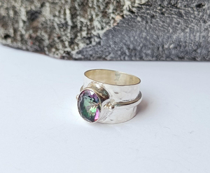 Anillo de Topacio Místico, Anillo de Plata con Topacio Místico, Anillo de Plata de Ley 925, Regalo de Aniversario, Boda, Cumpleaños para Ella - Product Image 1