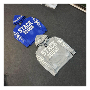 เสื้อฮู้ดดี้ผ้าคอตตอนผสมสไตล์วินเทจลุคสตรีทแวร์ลำลองสำหรับผู้ชาย ลวดลายฟอกสีแบบแอซิดวอช เหมาะสำหรับใส่ในชีวิตประจำวัน พร้อมลายปักแบบดิสเทรส - Product Image 4