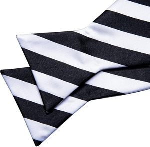 Ensemble Nœud Papillon Rayé avec Pochette et Boutons de Manchette en Soie Noire et Blanche, à Nouer Soi-même, Accessoires de Costume Formels pour Homme, Cadeau de Mariage - Product Image 2
