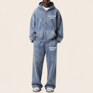 Survêtements d'hiver vintage pour hommes, personnalisés, délavés à l'acide, avec logo sérigraphié effet soleil, en coton épais 100% - Product Image 4