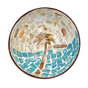 Bol en noix de coco incrusté de nacre, motif palmier tropical, mosaïque bleue, fait main, décoratif, pour collations, cadeau souvenir, vente en gros - Product Image 1