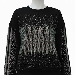 Ensemble de survêtement unisexe à épaules tombantes avec logo personnalisé imprimé et décorations en strass brillants pour la vente en gros - Product Image 1